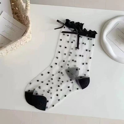 🧦  Official Store – Ice Silk Breathable Socks with Polka Dot Design